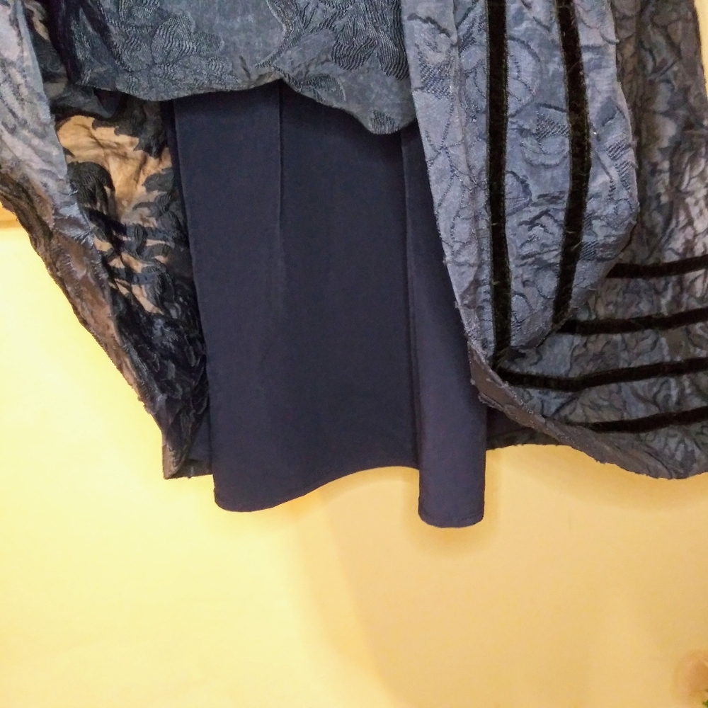 Muse Couture Navy Gothic Style, Rose Patterned Organza Brocade & Velvet Dress - Picture 6 of 13